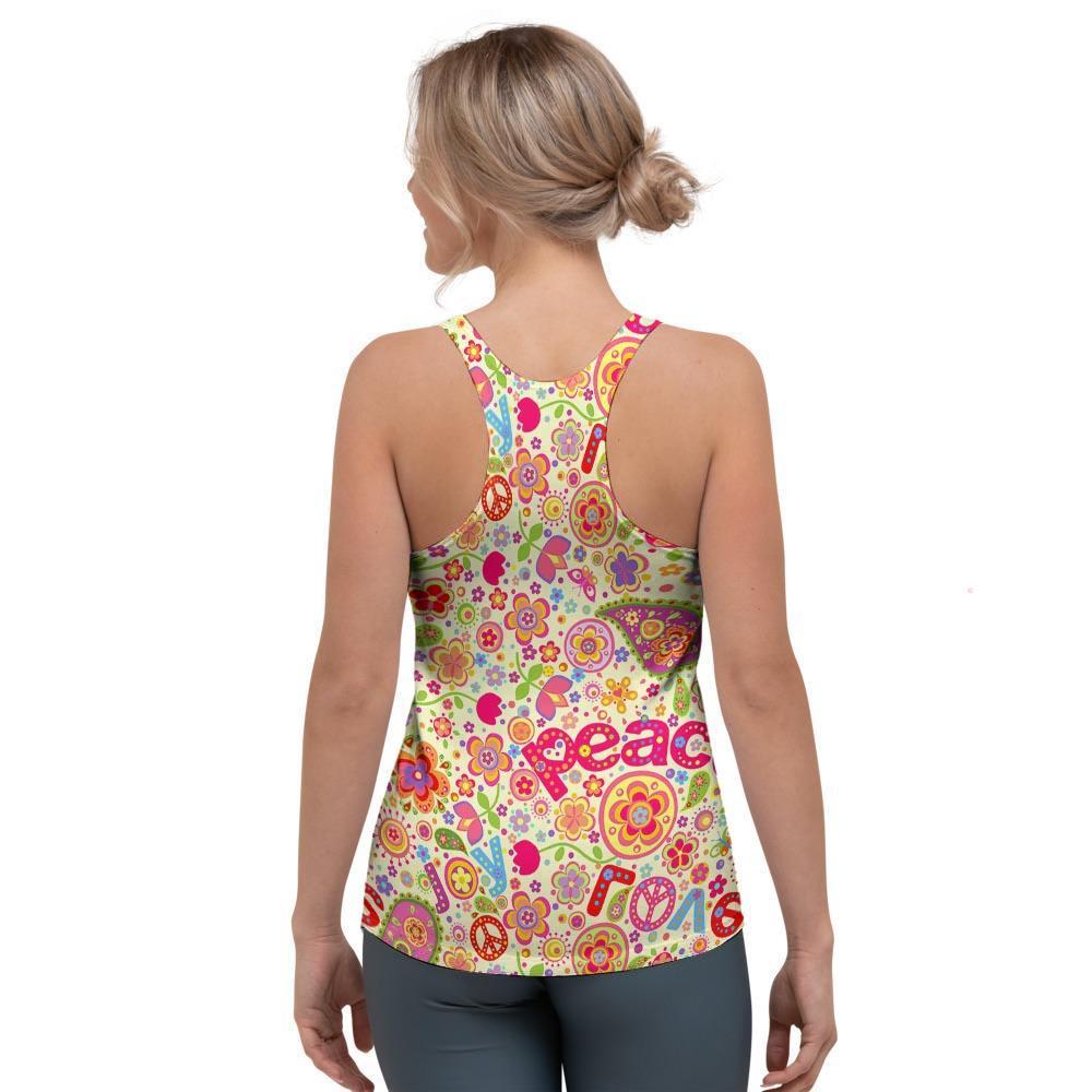 Hippie White Peace Women's Racerback Tank Top-grizzshop