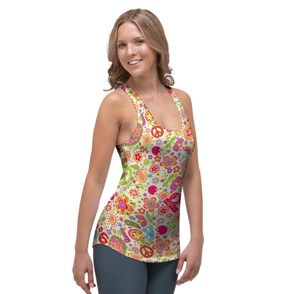 Hippie White Peace Women's Racerback Tank Top-grizzshop