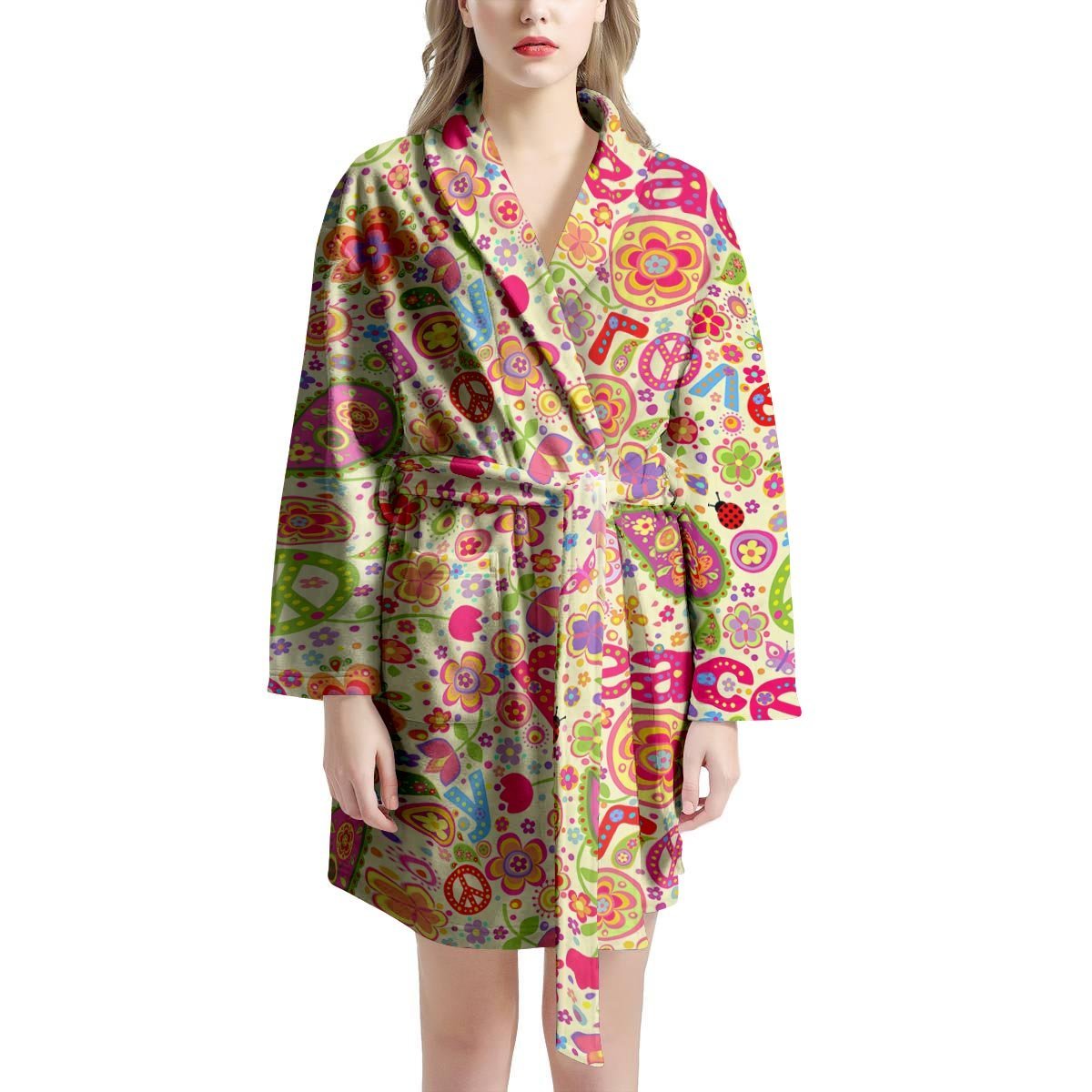 Hippie White Peace Women's Robe-grizzshop