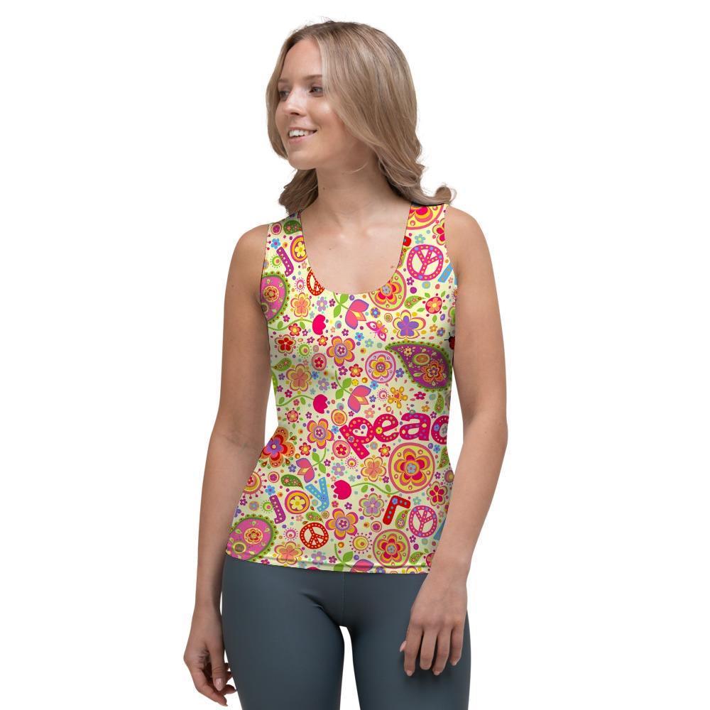Hippie White Peace Women's Tank Top-grizzshop