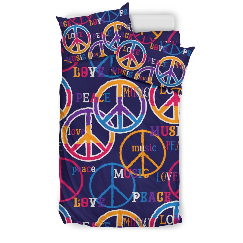 Hippie Music Van Peace Sign Pattern Print Duvet Cover Bedding Set-grizzshop