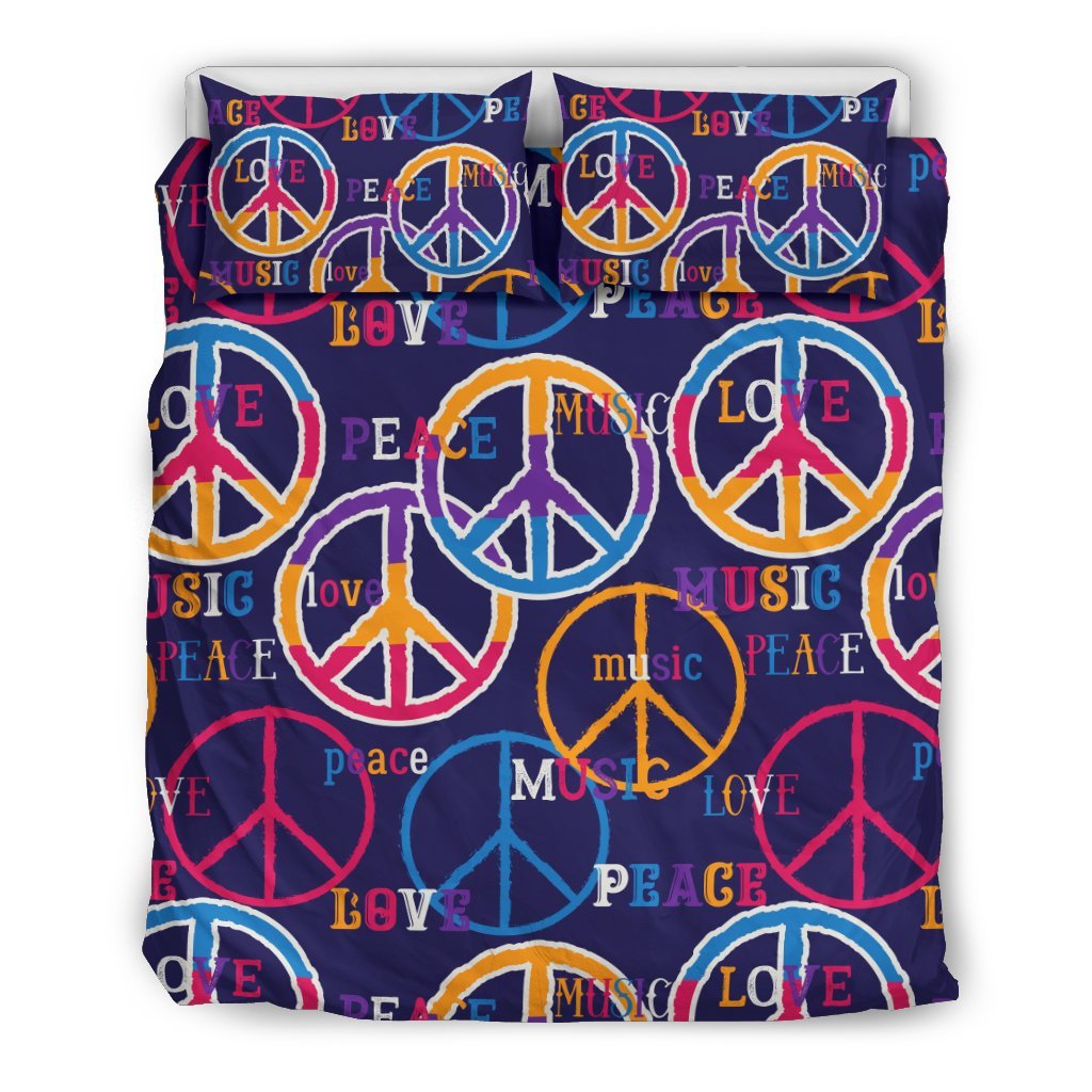 Hippie Music Van Peace Sign Pattern Print Duvet Cover Bedding Set-grizzshop