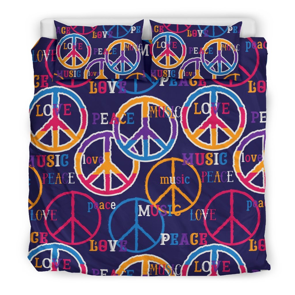 Hippie Music Van Peace Sign Pattern Print Duvet Cover Bedding Set-grizzshop