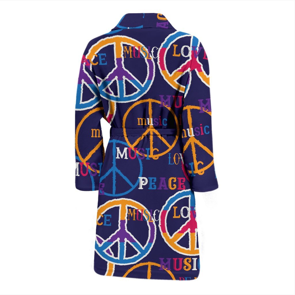 Hippie Music Van Peace Sign Pattern Print Men Long Robe-grizzshop