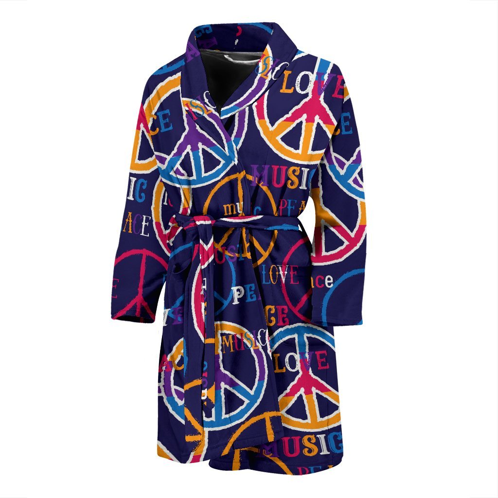 Hippie Music Van Peace Sign Pattern Print Men Long Robe-grizzshop