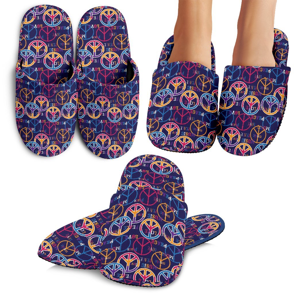 Hippie Music Van Peace Sign Pattern Print Premium Home Slippers-grizzshop
