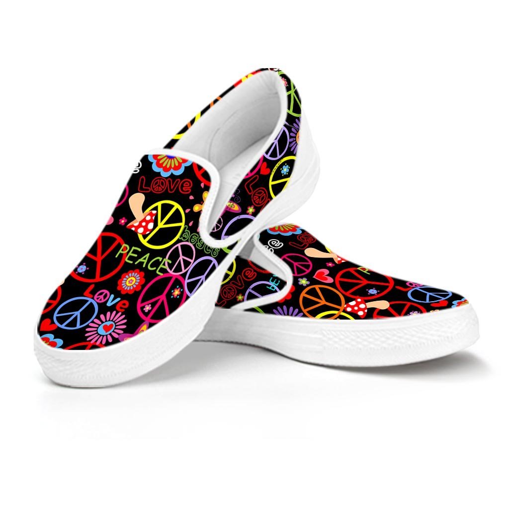 Hippie Peace Sign Women's Slip On Sneakers-grizzshop