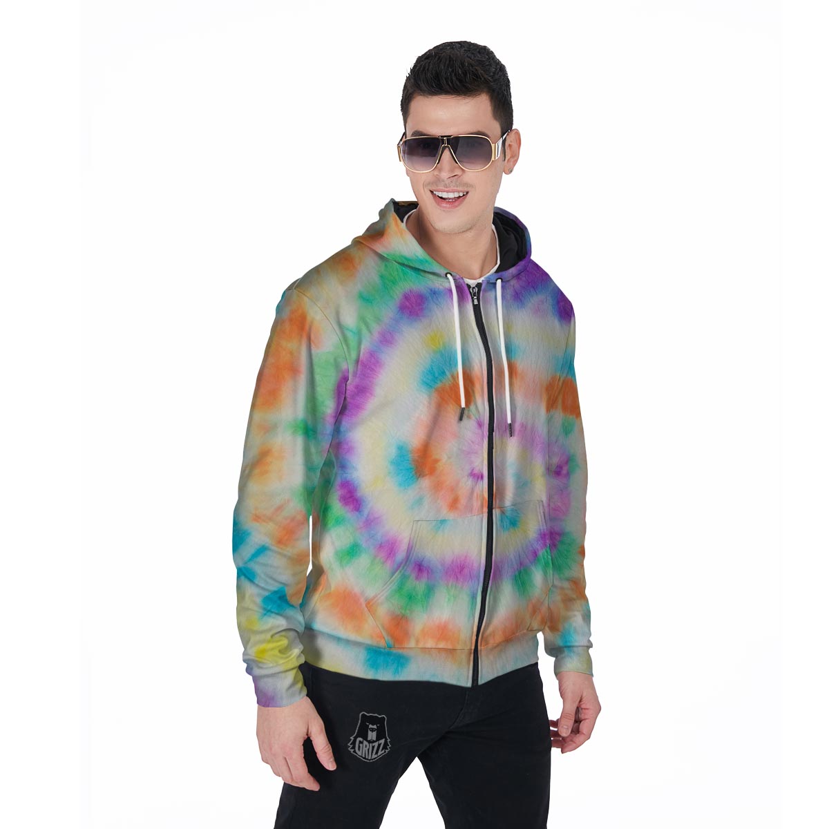 Hippie Tie Dye Men's Zip Up Hoodie-grizzshop