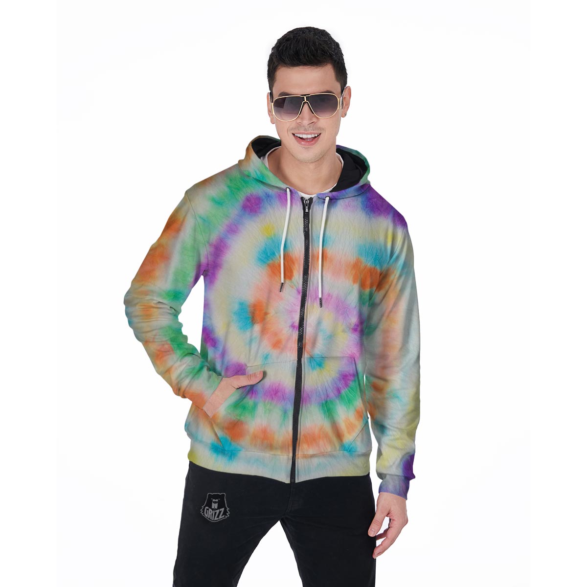 Hippie Tie Dye Men's Zip Up Hoodie-grizzshop