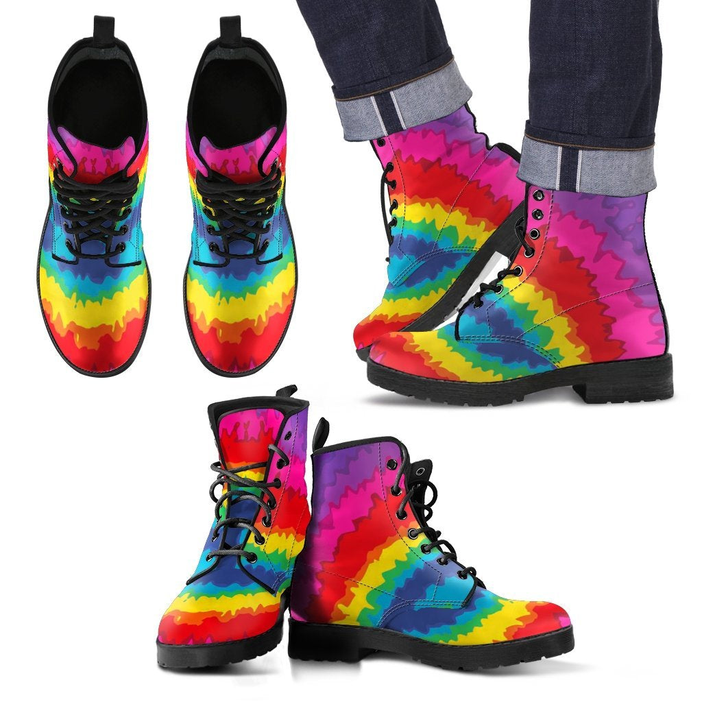 Hippie Tie dye Peace Sign Pattern Print Men Women Leather Boots-grizzshop