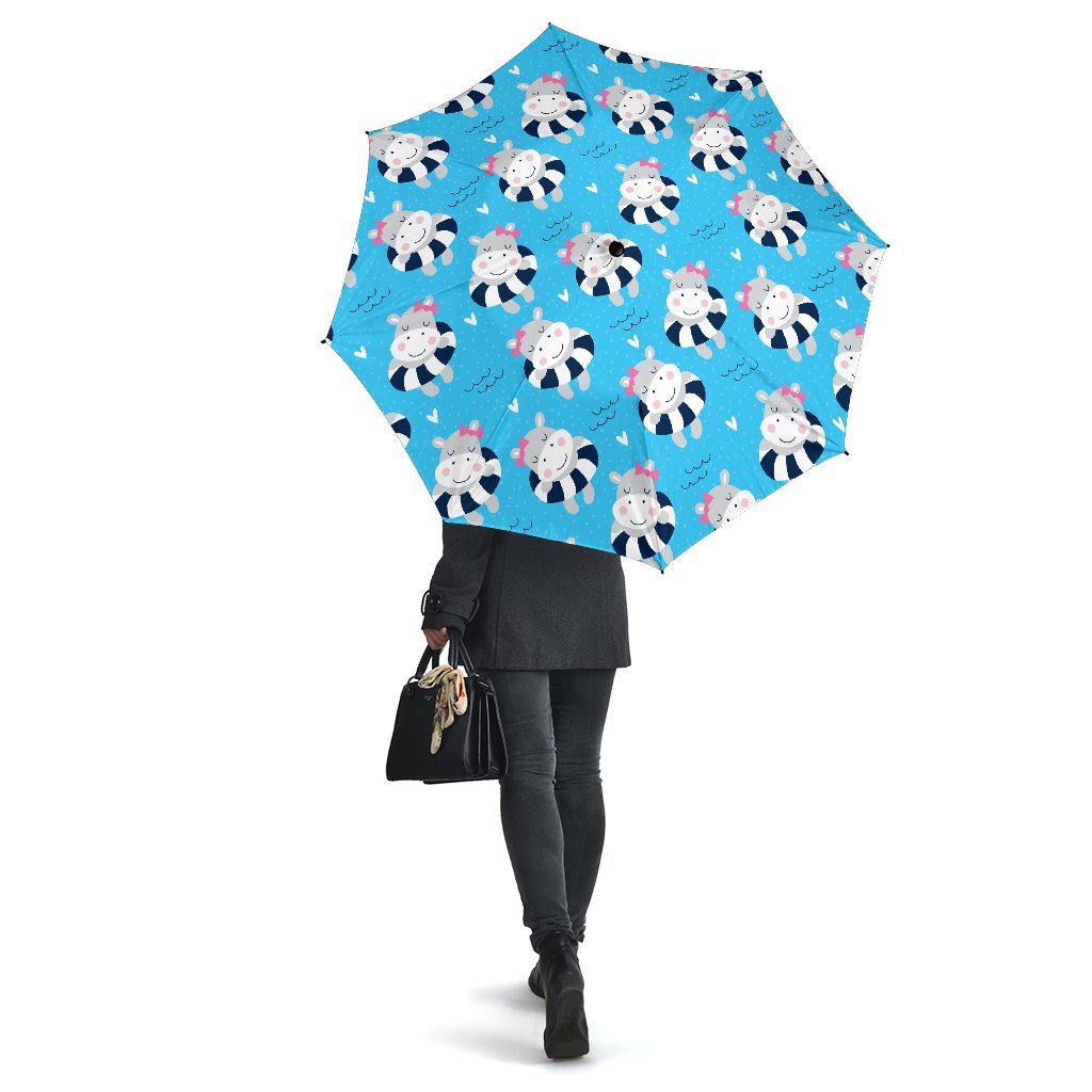 Hippo Cute Pattern Print Automatic Foldable Umbrella-grizzshop