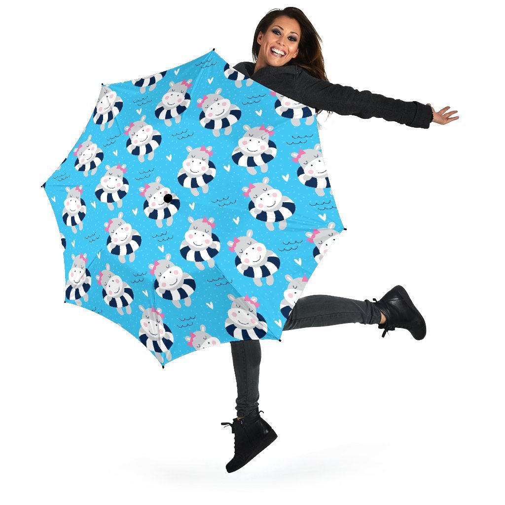 Hippo Cute Pattern Print Automatic Foldable Umbrella-grizzshop