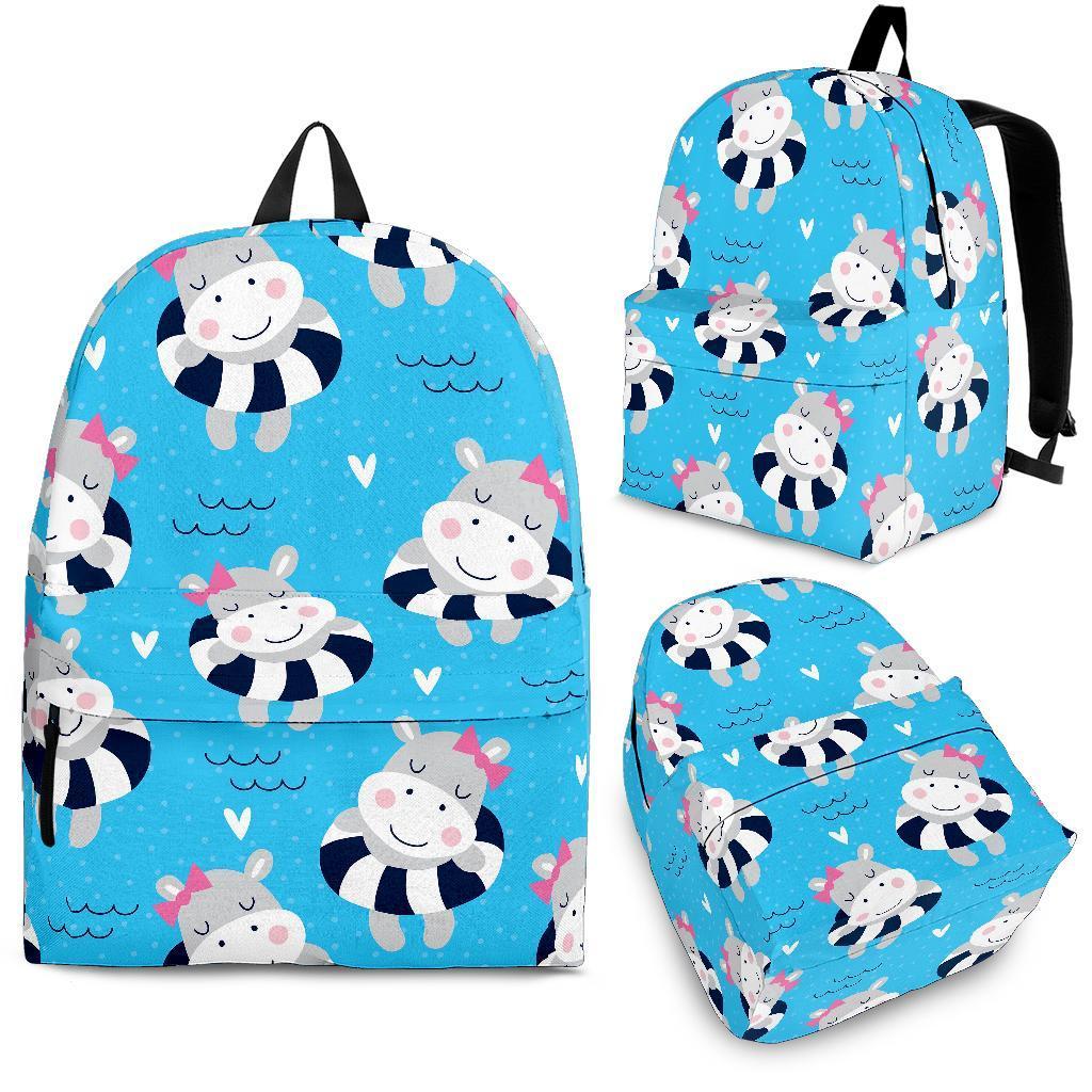 Hippo Cute Pattern Print Backpack-grizzshop