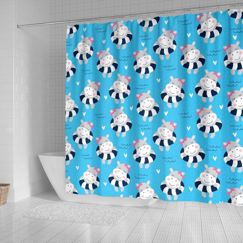 Hippo Cute Pattern Print Bathroom Shower Curtain-grizzshop