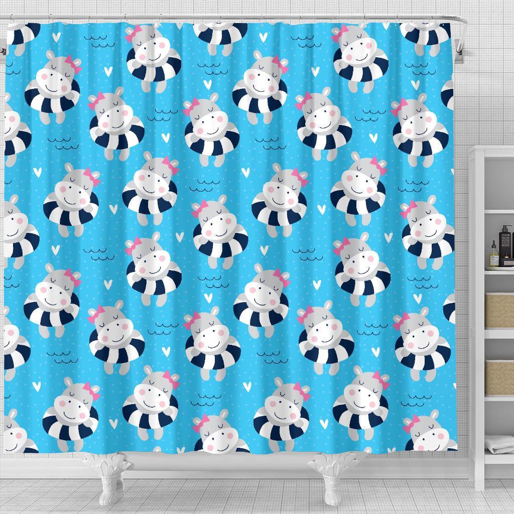 Hippo Cute Pattern Print Bathroom Shower Curtain-grizzshop