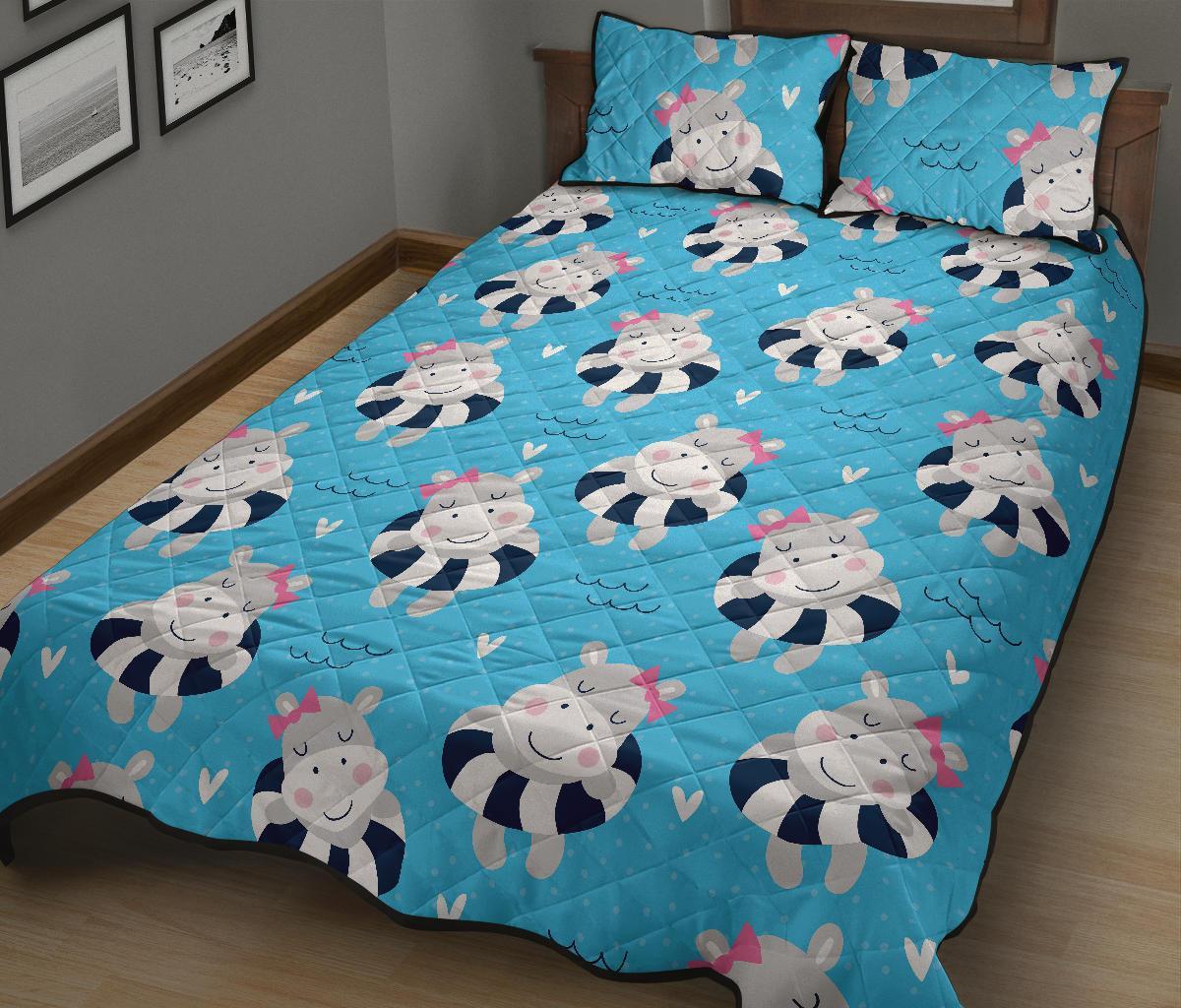 Hippo Cute Pattern Print Bed Set Quilt-grizzshop