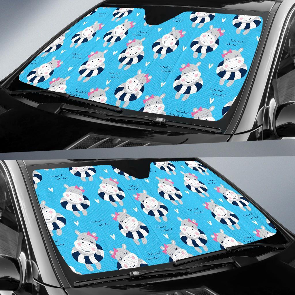 Hippo Cute Pattern Print Car Sun Shade-grizzshop