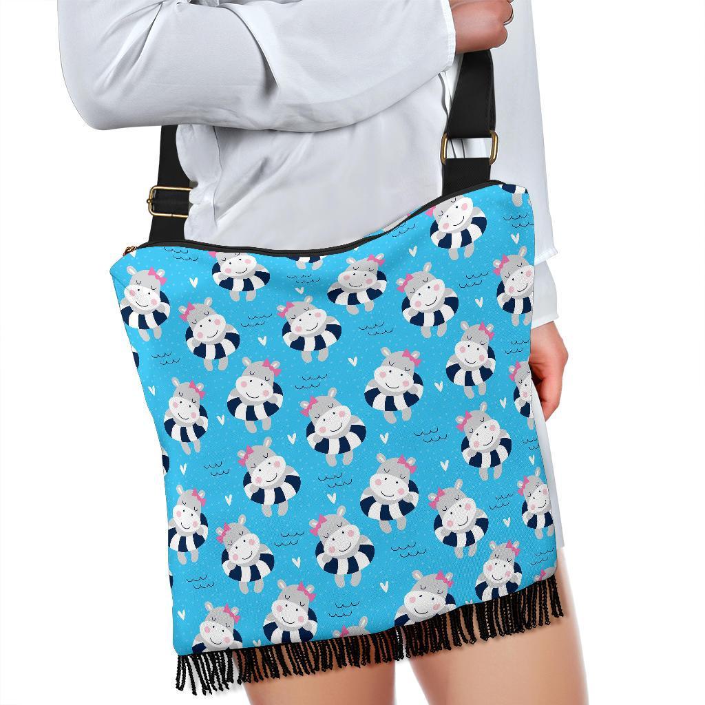 Hippo Cute Pattern Print Crossbody bags-grizzshop