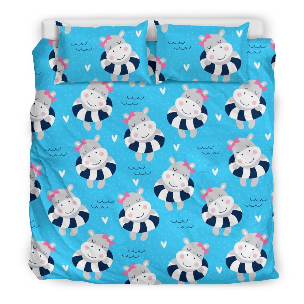 Hippo Cute Pattern Print Duvet Cover Bedding Set-grizzshop