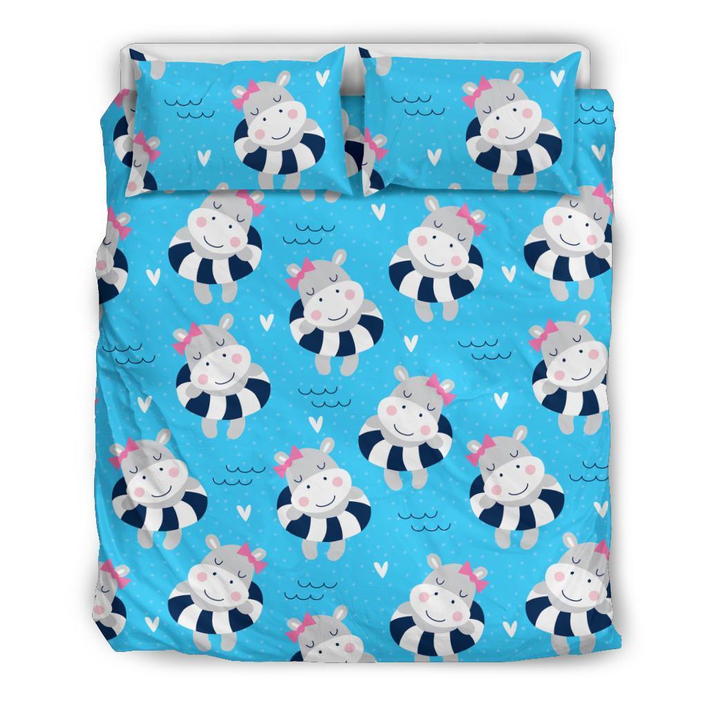 Hippo Cute Pattern Print Duvet Cover Bedding Set-grizzshop