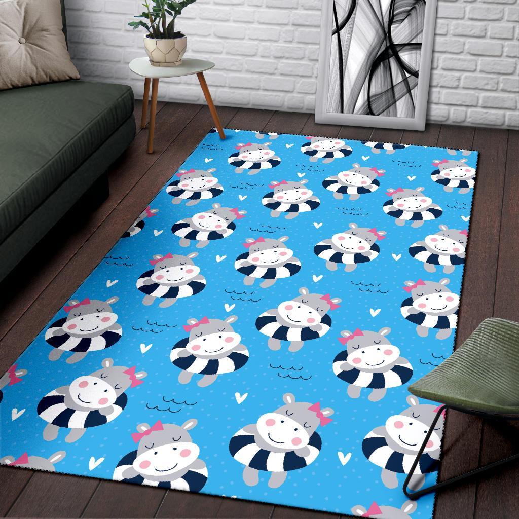 Hippo Cute Pattern Print Floor Mat-grizzshop