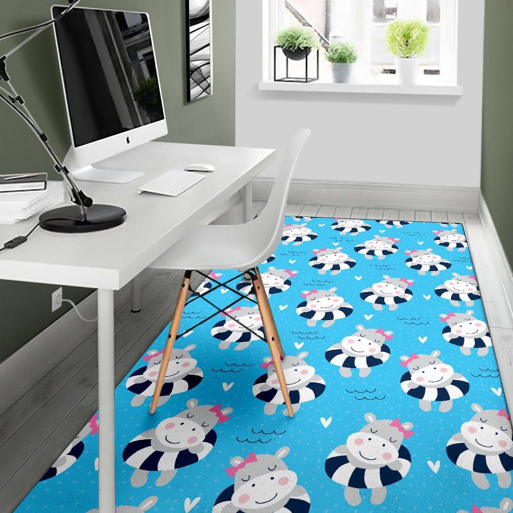 Hippo Cute Pattern Print Floor Mat-grizzshop