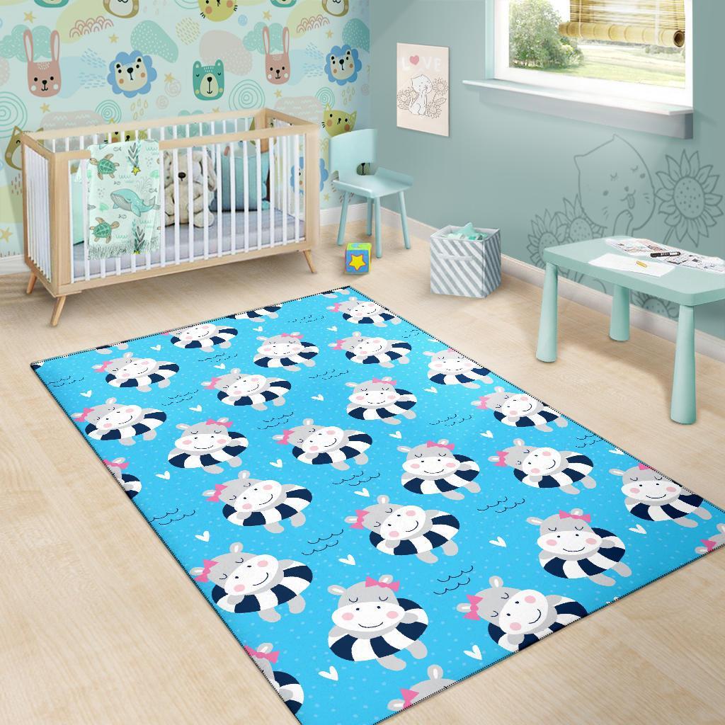 Hippo Cute Pattern Print Floor Mat-grizzshop