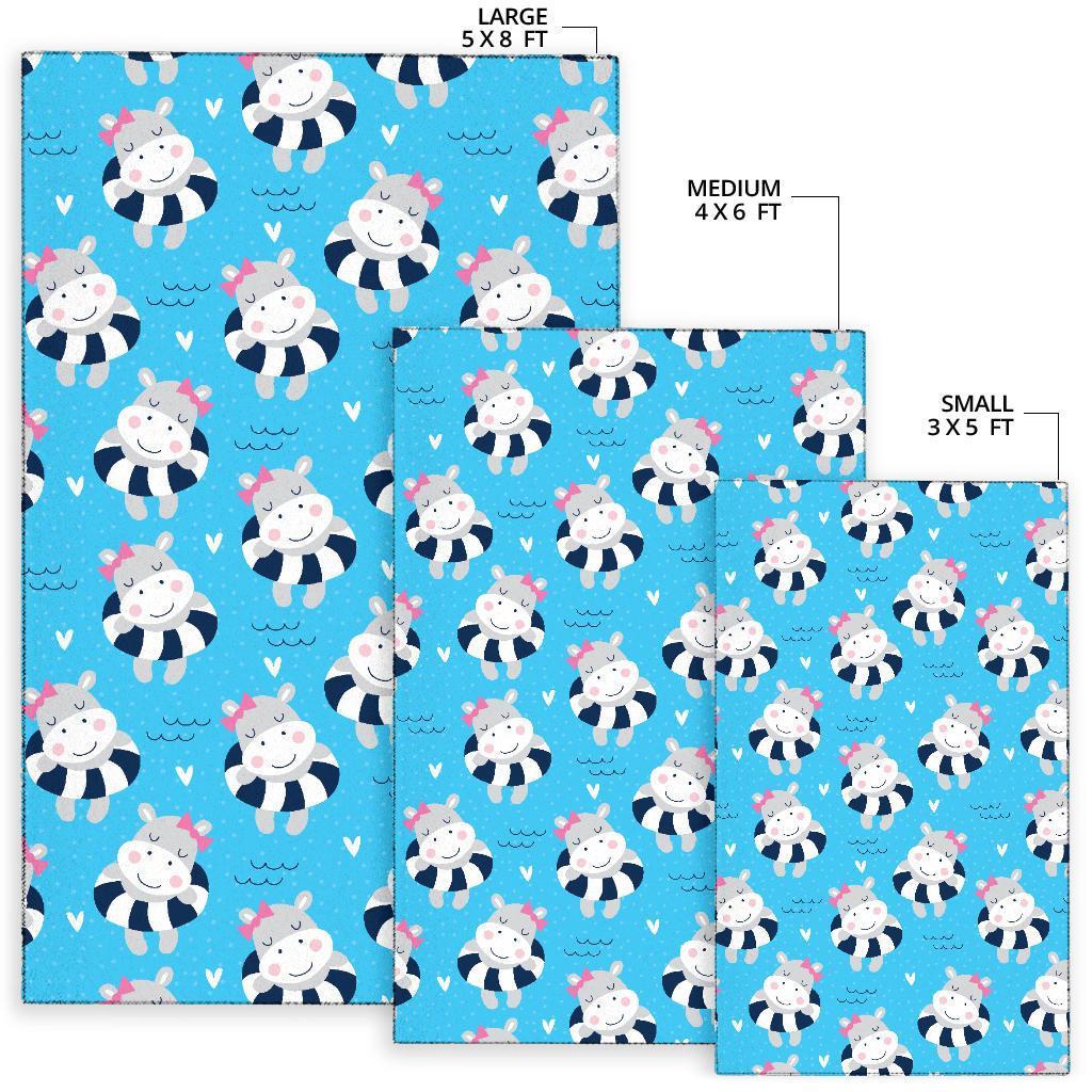 Hippo Cute Pattern Print Floor Mat-grizzshop