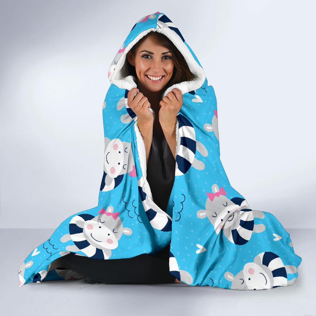 Hippo Cute Pattern Print Hooded Blanket-grizzshop