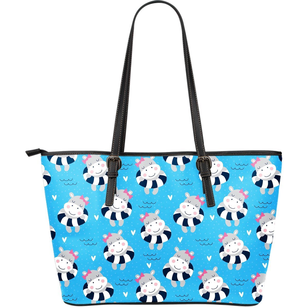 Hippo Cute Pattern Print Leather Tote Bag-grizzshop