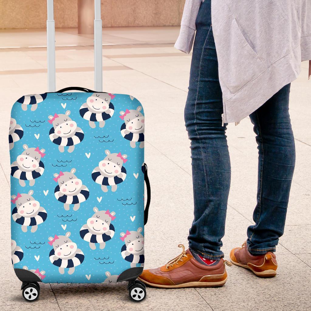 Hippo Cute Pattern Print Luggage Cover Protector-grizzshop