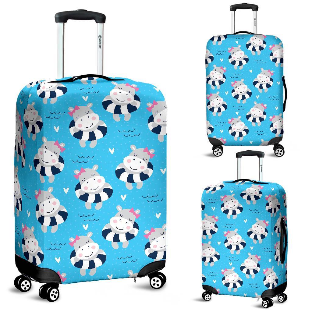 Hippo Cute Pattern Print Luggage Cover Protector-grizzshop