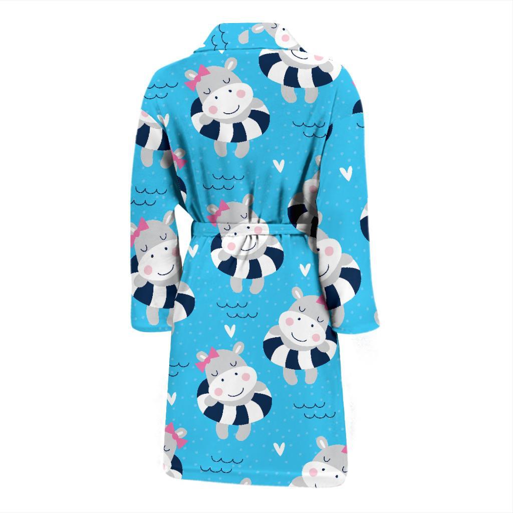 Hippo Cute Pattern Print Men Long Robe-grizzshop