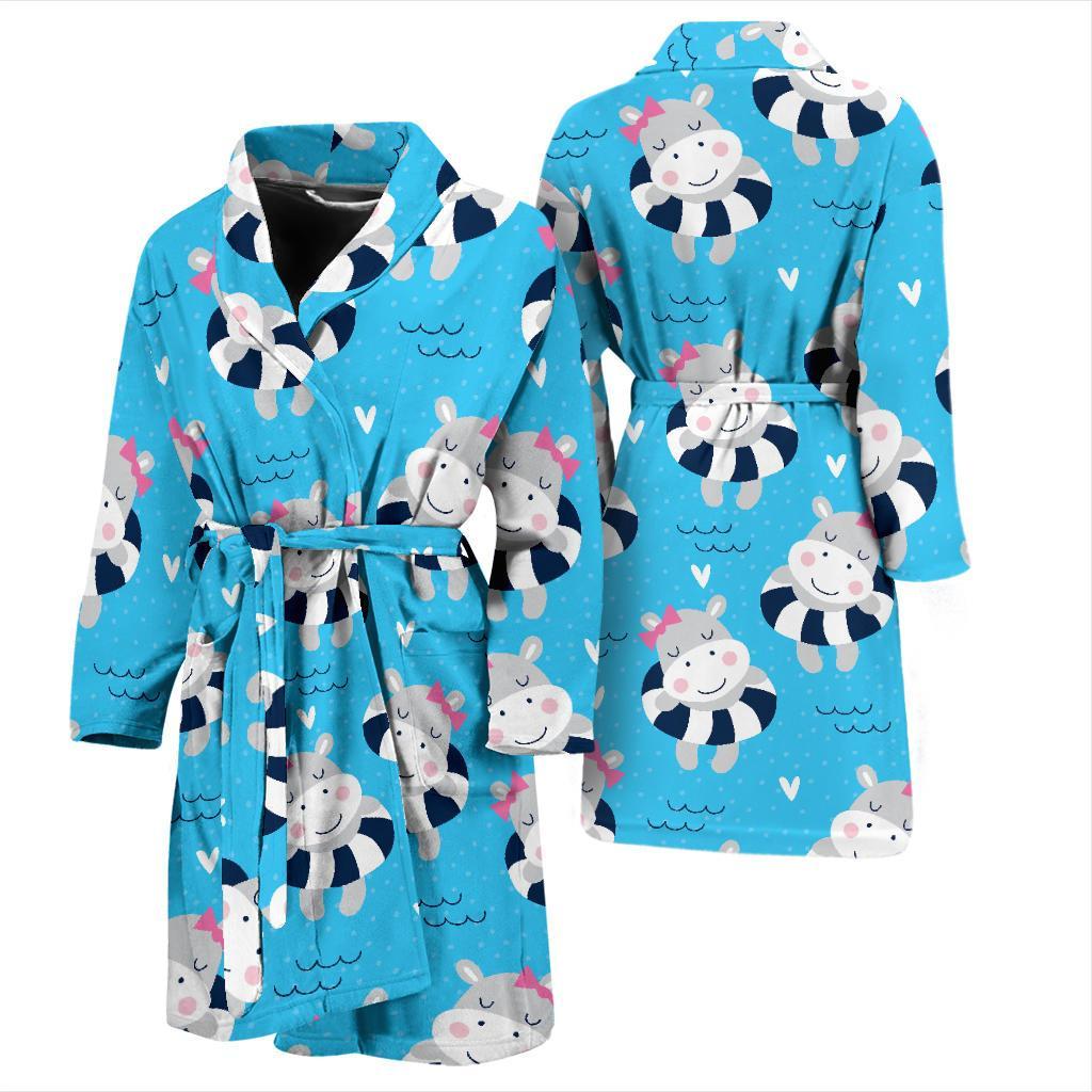 Hippo Cute Pattern Print Men Long Robe-grizzshop