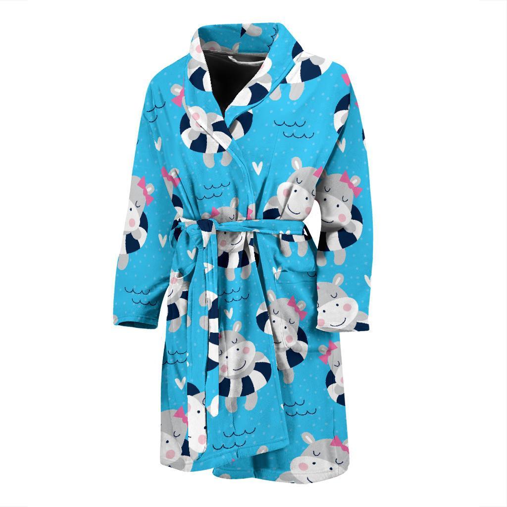 Hippo Cute Pattern Print Men Long Robe-grizzshop