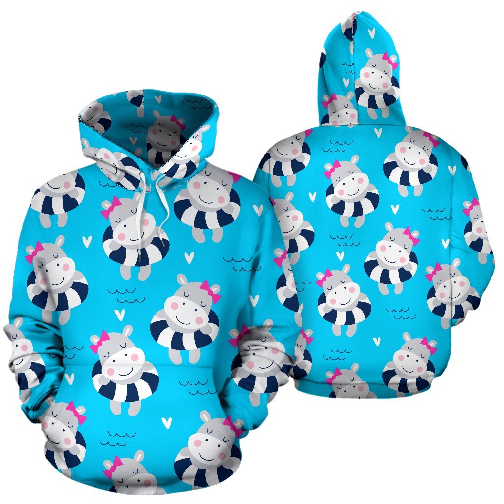 Hippo Cute Pattern Print Men Women Pullover Hoodie-grizzshop