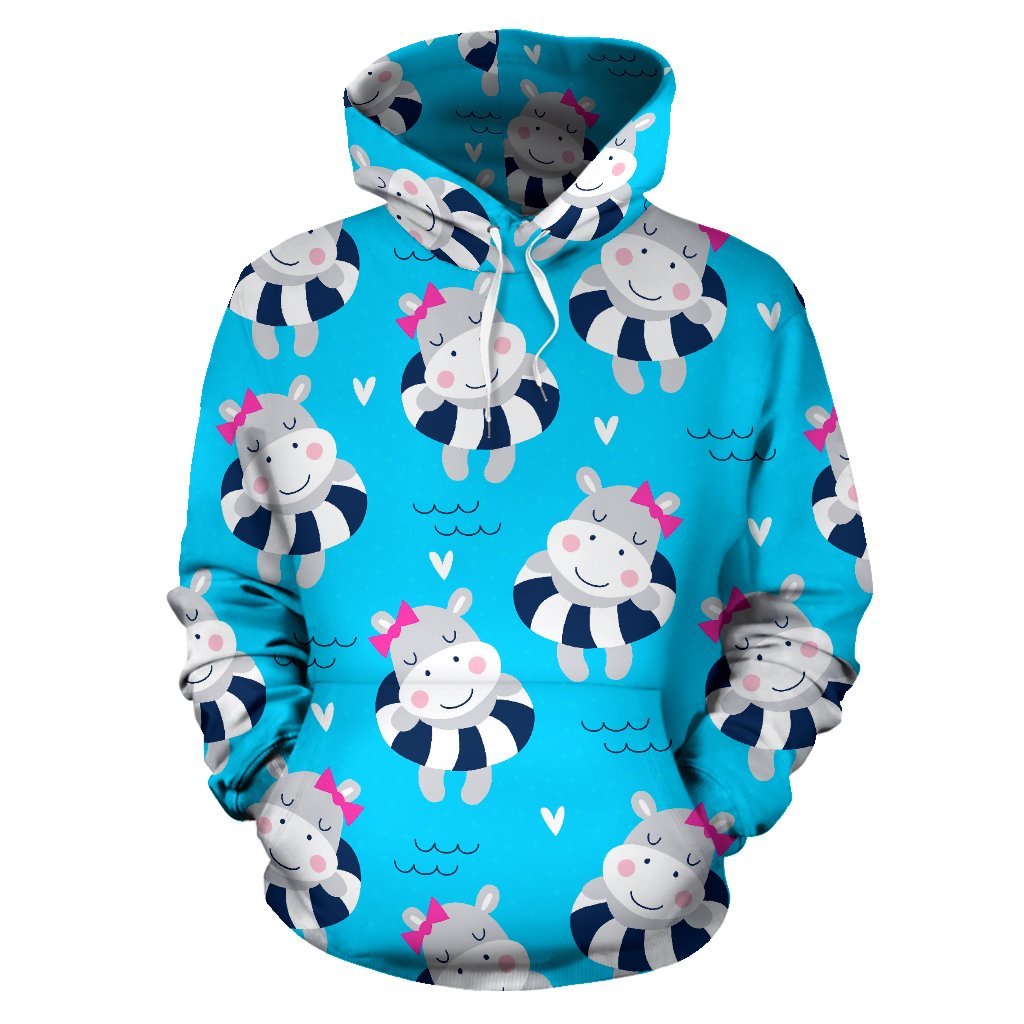 Hippo Cute Pattern Print Men Women Pullover Hoodie-grizzshop