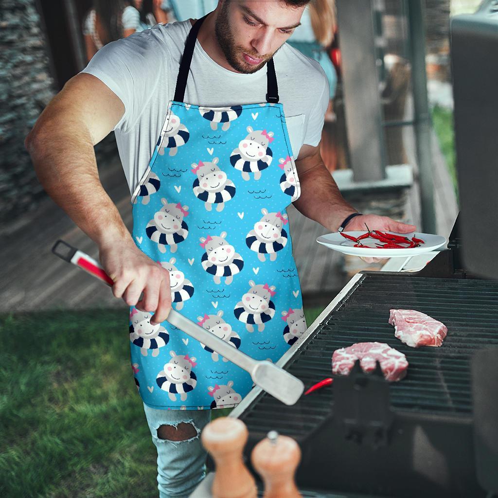 Hippo Cute Pattern Print Men's Apron-grizzshop