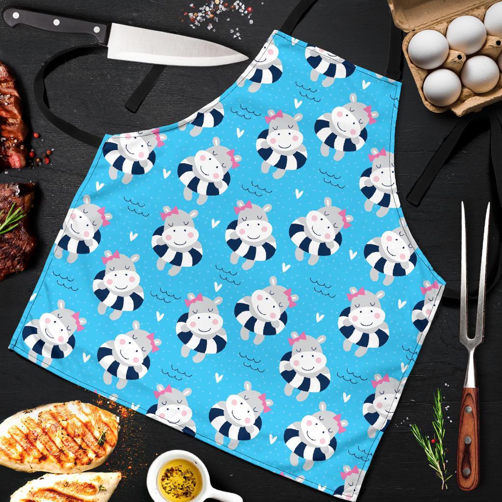 Hippo Cute Pattern Print Men's Apron-grizzshop