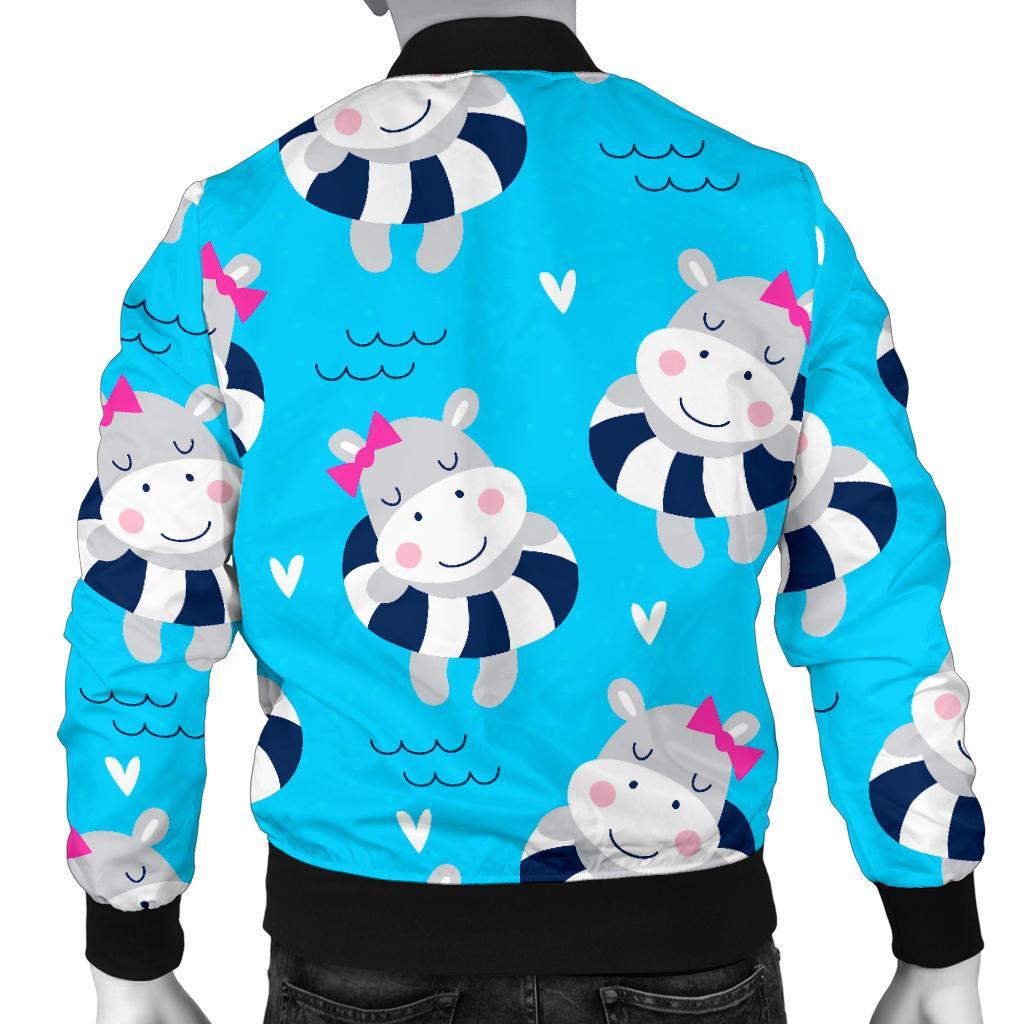 Hippo Cute Pattern Print Men's Bomber Jacket-grizzshop