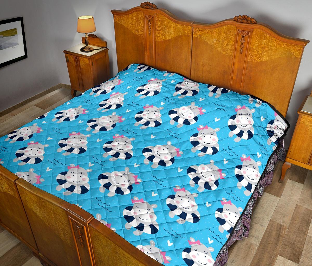 Hippo Cute Pattern Print Quilt-grizzshop