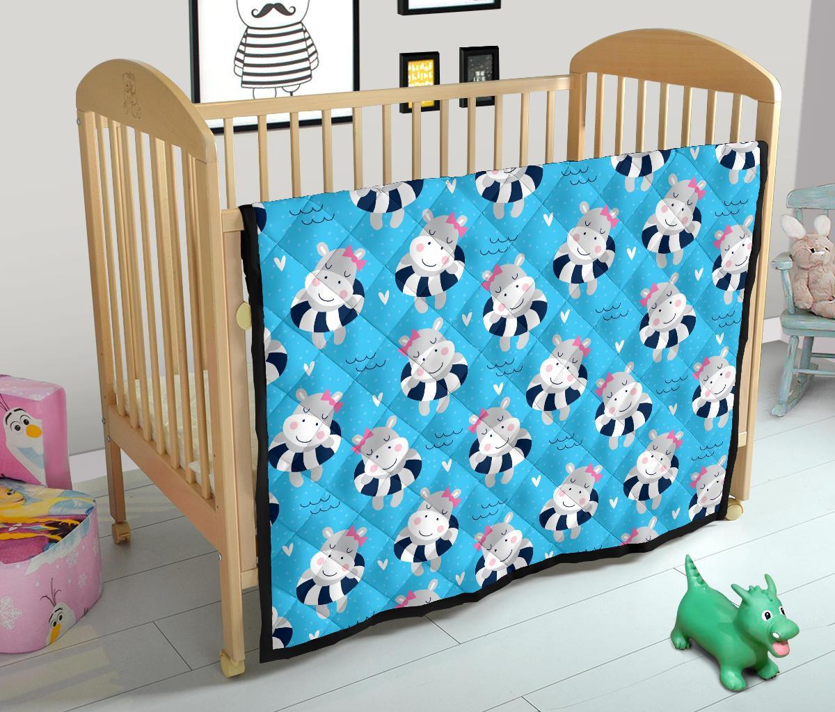 Hippo Cute Pattern Print Quilt-grizzshop