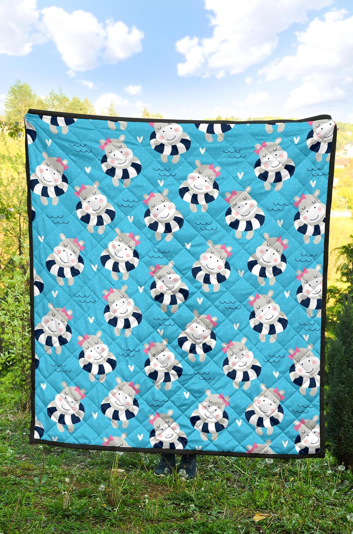 Hippo Cute Pattern Print Quilt-grizzshop