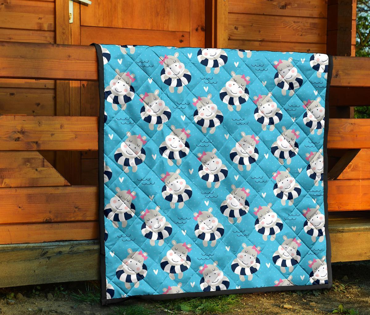 Hippo Cute Pattern Print Quilt-grizzshop