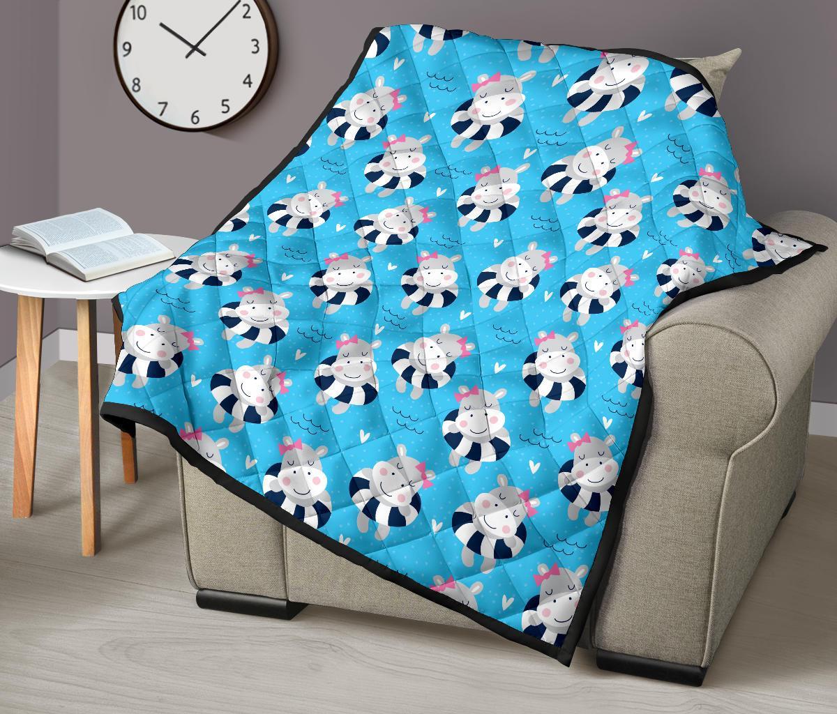 Hippo Cute Pattern Print Quilt-grizzshop