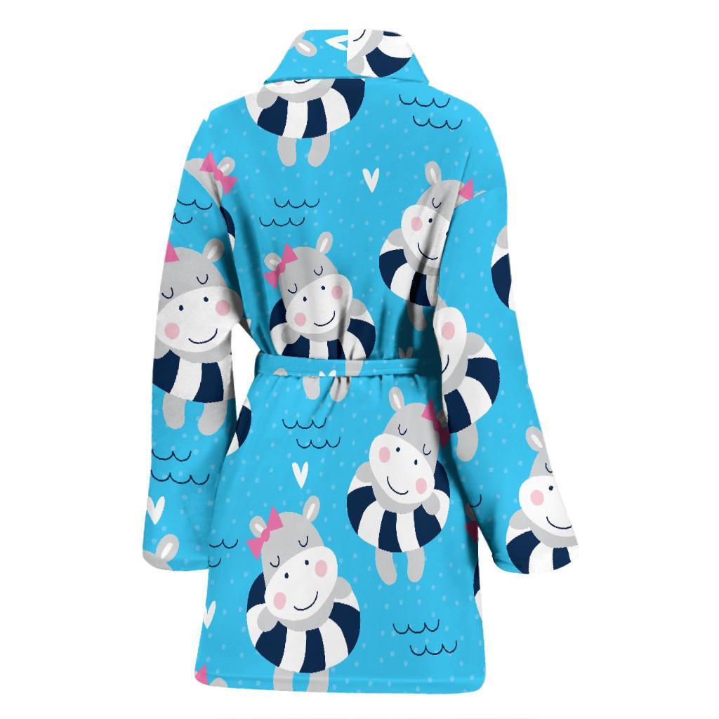 Hippo Cute Pattern Print Women Long Robe-grizzshop