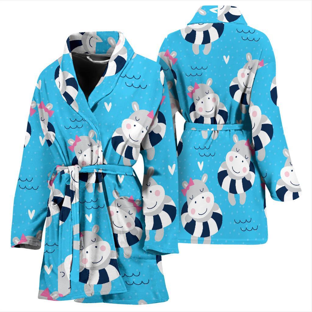 Hippo Cute Pattern Print Women Long Robe-grizzshop