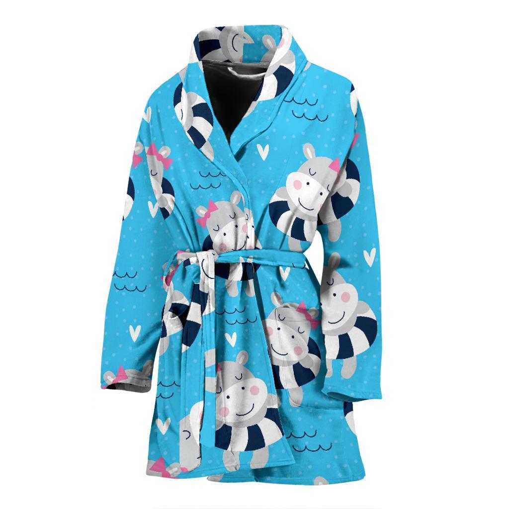 Hippo Cute Pattern Print Women Long Robe-grizzshop