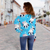 Hippo Cute Pattern Print Women Off Shoulder Sweatshirt-grizzshop