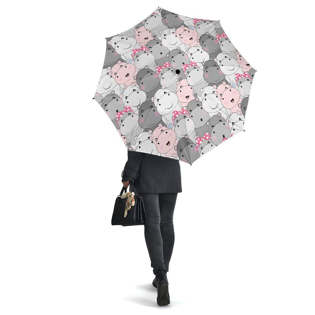 Hippo Cute Print Pattern Automatic Foldable Umbrella-grizzshop